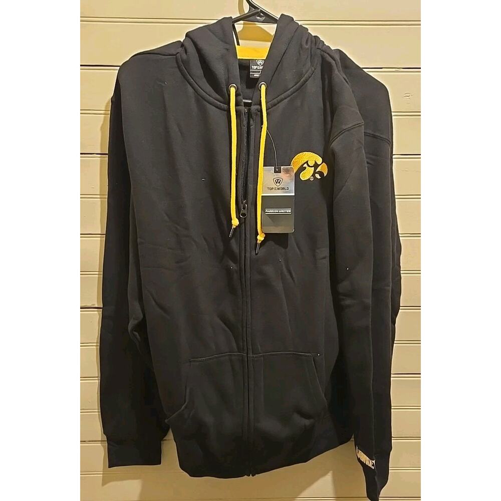 Iowa Hawkeyes Black Large Top Of The World Full Zip Hoodie Sweatshirt NWT